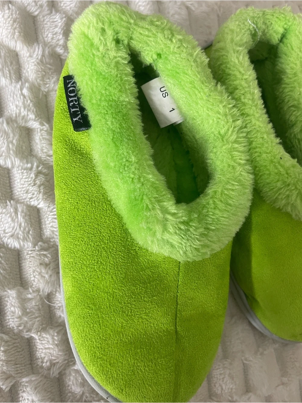 Kids Plush Slip-On Slippers in Bright Lime Green